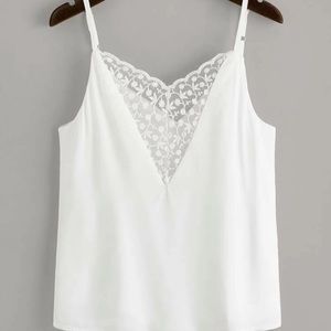 Solid lace contrast cami top